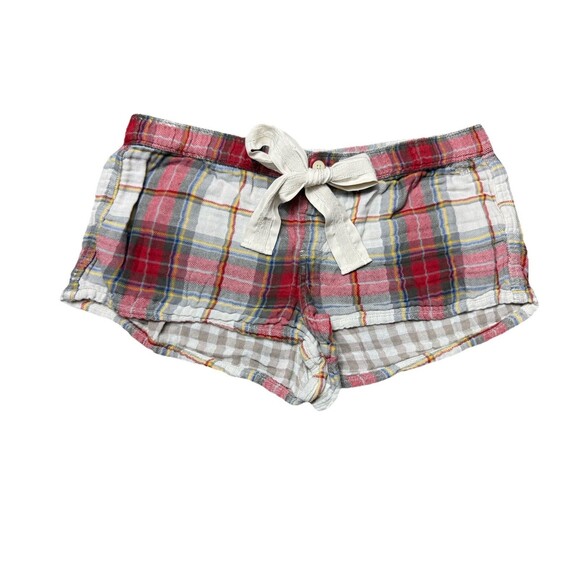 Y2K Abercrombie & Fitch Red White Flannel Plaid Pajama Micro Shorts GUC Large - Picture 1 of 5